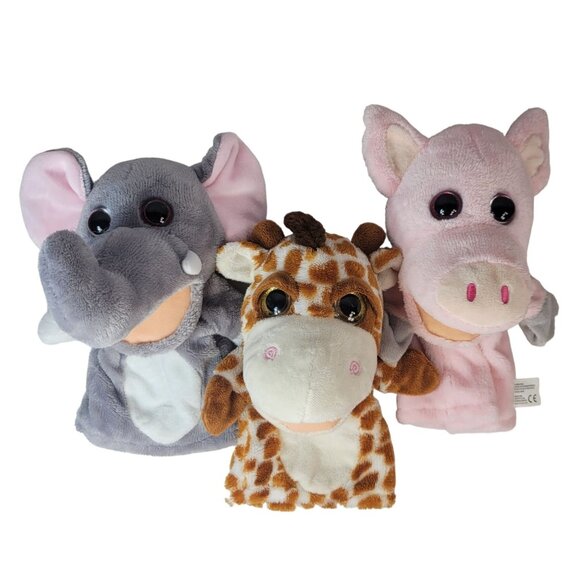 Kellytoy Hand Puppets Lot of 3 Animals Plush Giraffe Elephant Pig Pretend Play - Picture 1 of 15